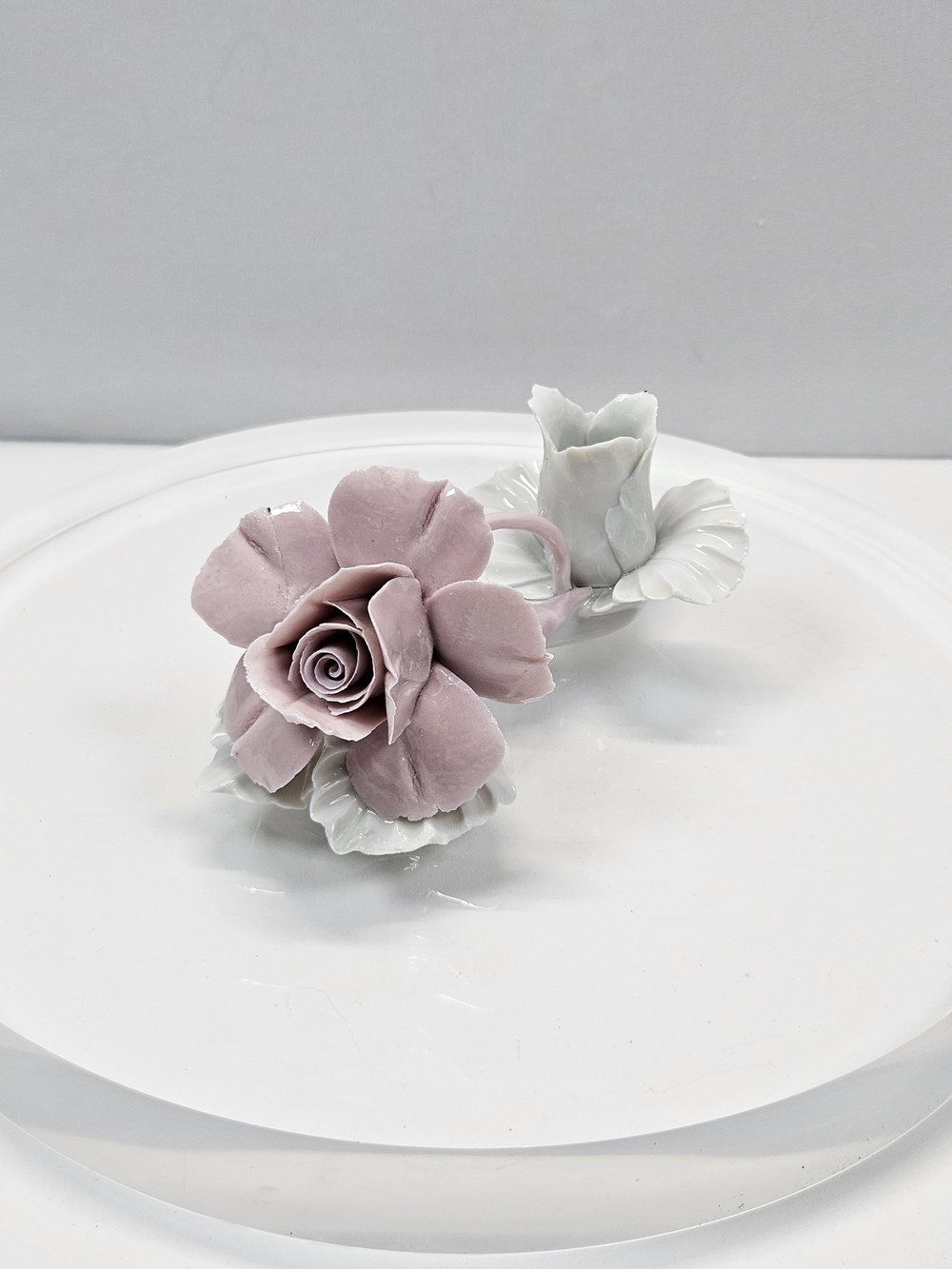 Vtg Nuova Capodimonte Italy Porcelain Pink Rose Flower Taper Candle Holder MCM